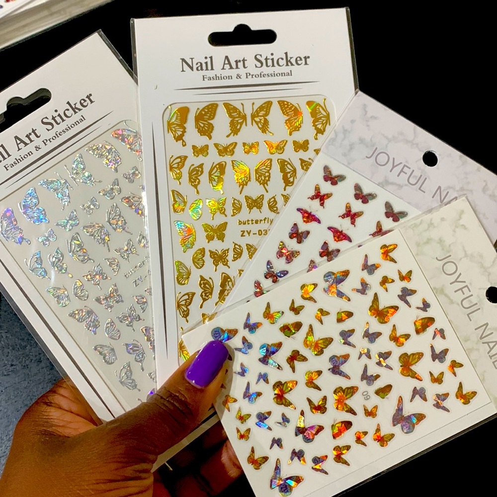 4 Sheets self adhesive butterflies nail stickers